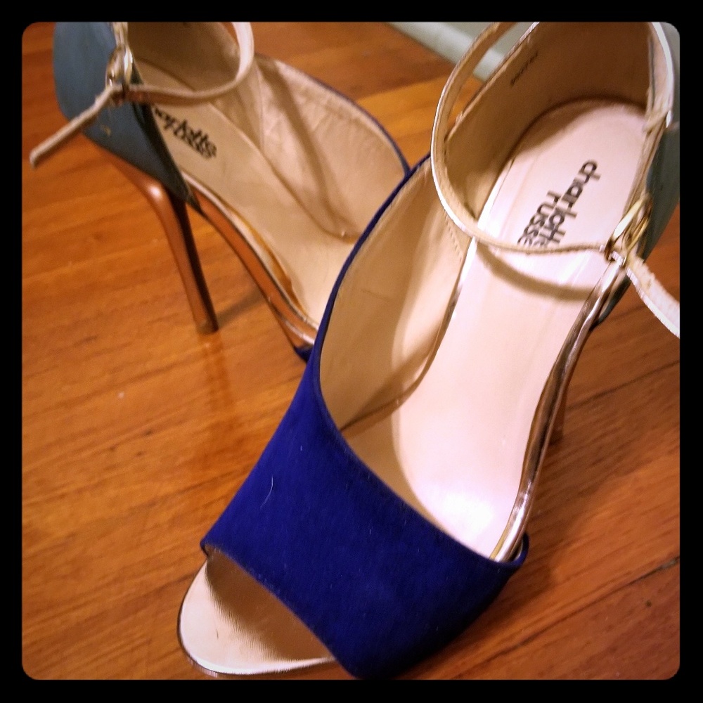 Royal blue and gold heels